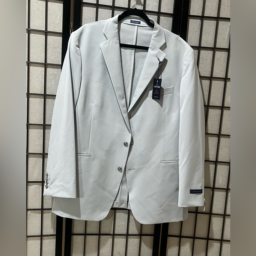 STAFFORD Light Grey Men's SMART TECH JACKET Blazer - Classic Two-Button SIZE 46R - Picture 3 of 12